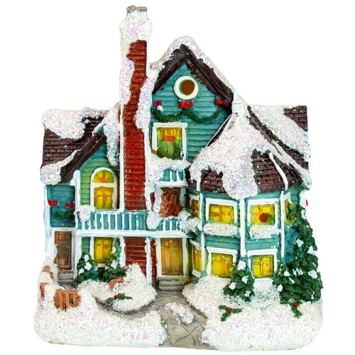 Northlight LED Lighted Snowy House Christmas Village Decoration - 5.5" - Green 3 Northlight LED Lighted Snowy House Christmas Village Decoration - 5.5" - Green