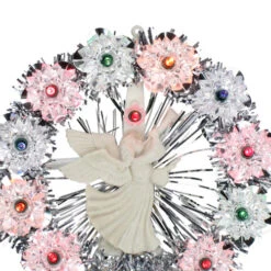 7.5" Pre-Lit Silver Tinsel Wreath With Angel Christmas Tree Topper - Multi Lights -Northlight Christmas northlight20ha87083 37648.1665610744