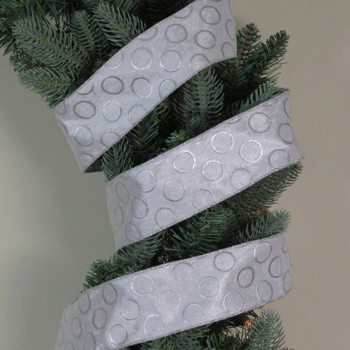Northlight Snowy White And Silver Circle Christmas Wired Craft Ribbon 2.5" X 16 Yards 4 Northlight Snowy White And Silver Circle Christmas Wired Craft Ribbon 2.5" X 16 Yards - Image 2