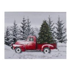 Northlight Lighted Christmas Tree In A Red Truck Canvas Art - 8"