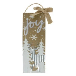 Northlight 12.5" White Trees And Snow With Metal Deer And Joy Wooden Christmas Wall Decor