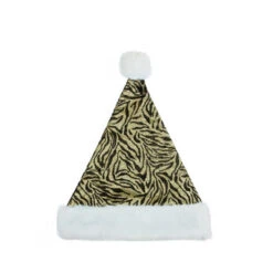 Northlight Black And Gold Zebra Print Unisex Adult Christmas Santa Hat Costume Accessory - Medium
