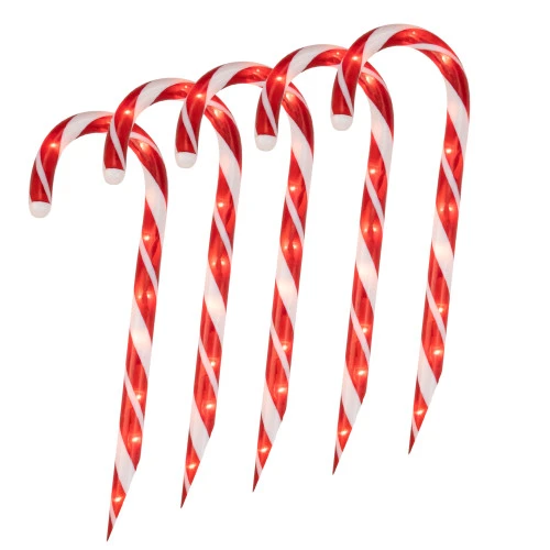 Lighted Candy Cane Outdoor Christmas Pathway Markers - 13.5' White Wire - Set Of 10 3 Lighted Candy Cane Outdoor Christmas Pathway Markers - 13.5' White Wire - Set Of 10