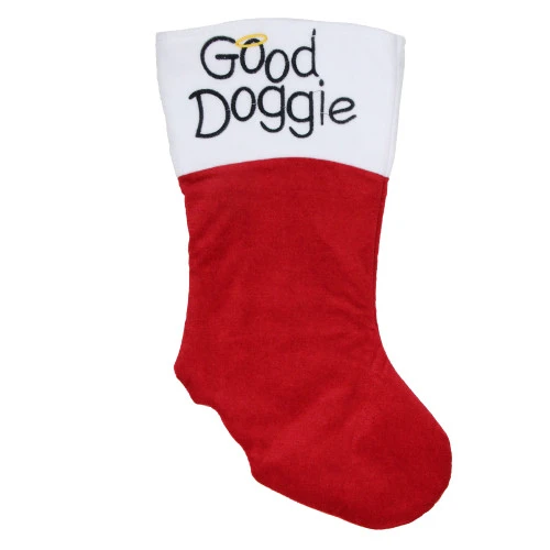 Northlight 19" Red And White Embroidered Halo "Good Doggie" Christmas Stocking With Cuff 3 Northlight 19" Red And White Embroidered Halo "Good Doggie" Christmas Stocking With Cuff