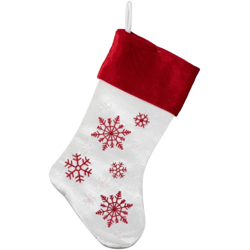 Northlight 19" Red And White Velvet Embroidered Snowflake Christmas Stocking 3 Northlight 19" Red And White Velvet Embroidered Snowflake Christmas Stocking