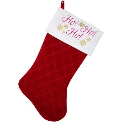 Northlight 19" Quilted Red Velvet HO! HO! HO! Embroidered Christmas Stocking 3 Northlight 19" Quilted Red Velvet HO! HO! HO! Embroidered Christmas Stocking