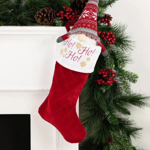 Northlight 19" Quilted Red Velvet HO! HO! HO! Embroidered Christmas Stocking 4 Northlight 19" Quilted Red Velvet HO! HO! HO! Embroidered Christmas Stocking - Image 2