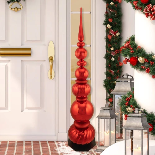 Northlight Shiny Ball Finial Tower Commercial Christmas Decoration - 4.5' - Red 4 Northlight Shiny Ball Finial Tower Commercial Christmas Decoration - 4.5' - Red - Image 2