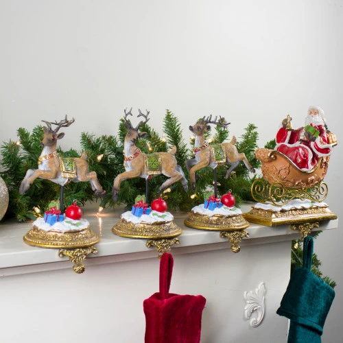 Northlight Santa And Reindeer Christmas Stocking Holders - 9.5" - Set Of 4 4 Northlight Santa And Reindeer Christmas Stocking Holders - 9.5" - Set Of 4 - Image 2