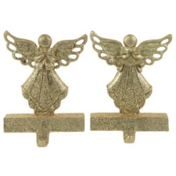 Northlight Angel Glittered Christmas Stocking Holders - 5.5" - Gold - Set Of 2