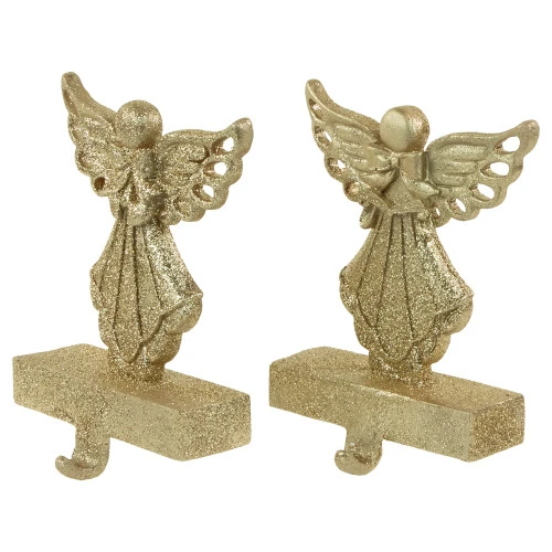 Northlight Angel Glittered Christmas Stocking Holders - 5.5" - Gold - Set Of 2 6 Northlight Angel Glittered Christmas Stocking Holders - 5.5" - Gold - Set Of 2 - Image 4