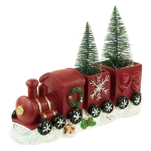 Northlight LED Lighted Frosted Trees In Train Christmas Decoration - 12" - Red And Gold 3 Northlight LED Lighted Frosted Trees In Train Christmas Decoration - 12" - Red And Gold
