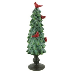 Northlight Glittered Christmas Tree With Cardinals Decoration - 8.75" - Green And Red