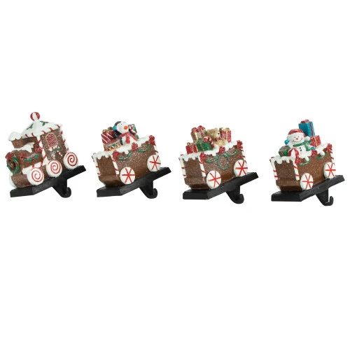 Northlight Set Of 4 Gingerbread Train Christmas Stocking Holders 4.75" 4 Northlight Set Of 4 Gingerbread Train Christmas Stocking Holders 4.75" - Image 2