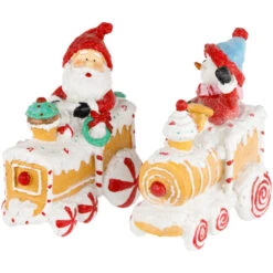 Santa And Snowman On Gingerbread Train Car Christmas Figurines - 6.75" - Set Of 2 -Northlight Christmas northlight dw99411 04 08745.1694101352