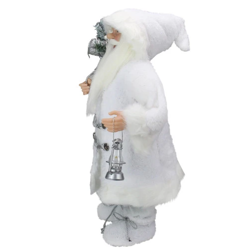 Northlight 24" White Silver Santa Claus With Lantern Christmas Figure 5 Northlight 24" White Silver Santa Claus With Lantern Christmas Figure - Image 3
