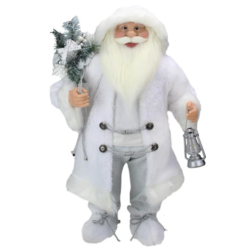 Northlight 24" White Silver Santa Claus With Lantern Christmas Figure 3 Northlight 24" White Silver Santa Claus With Lantern Christmas Figure
