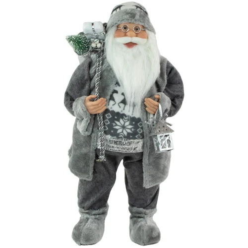 Northlight 24" Gray And White Santa Claus With Lantern Christmas Figure 3 Northlight 24" Gray And White Santa Claus With Lantern Christmas Figure