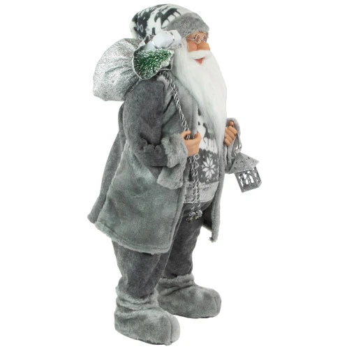 Northlight 24" Gray And White Santa Claus With Lantern Christmas Figure 6 Northlight 24" Gray And White Santa Claus With Lantern Christmas Figure - Image 4