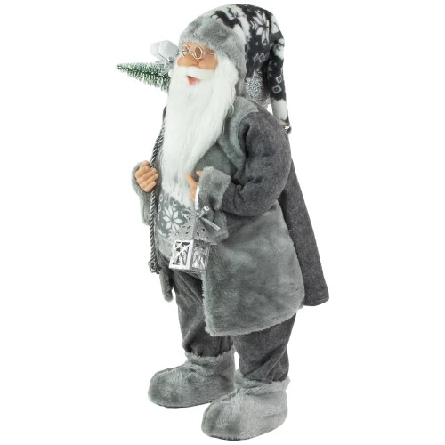 Northlight 24" Gray And White Santa Claus With Lantern Christmas Figure 5 Northlight 24" Gray And White Santa Claus With Lantern Christmas Figure - Image 3