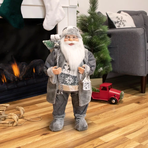 Northlight 24" Gray And White Santa Claus With Lantern Christmas Figure 4 Northlight 24" Gray And White Santa Claus With Lantern Christmas Figure - Image 2