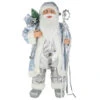 Northlight 24" Blue And Silver Ice Palace Santa Claus With Staff And Bag Christmas Figure