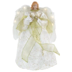 Northlight 14" Lighted White And Gold Angel In A Dress Christmas Tree Topper - Warm White Lights