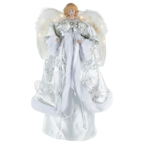 Northlight 18" Lighted White And Silver Angel In A Dress Christmas Tree Topper - Warm White Lights 3 Northlight 18" Lighted White And Silver Angel In A Dress Christmas Tree Topper - Warm White Lights