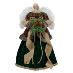 Northlight 18" Red And Green Angel In A Dress Christmas Tree Topper Accented With Holly Berries - Unlit