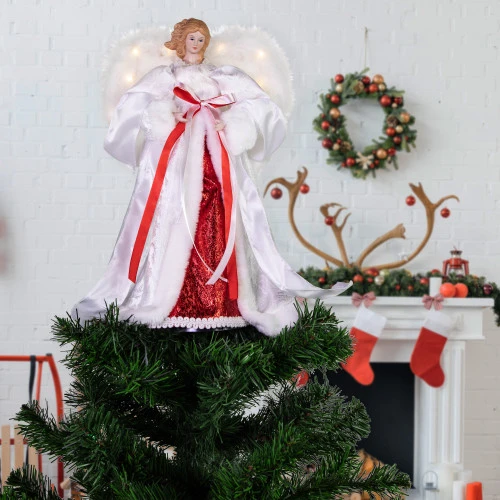 Northlight 14" White And Red Angel With Lighted Wings Christmas Tree Topper 4 Northlight 14" White And Red Angel With Lighted Wings Christmas Tree Topper - Image 2