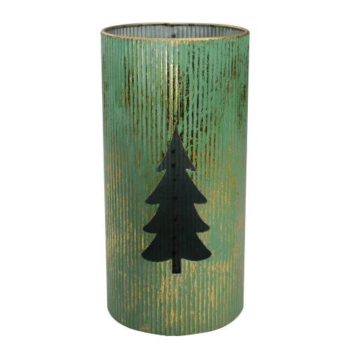 Northlight Rustic Christmas Tree Candle Lanterns - 12" - Green And Gold - Set Of 2 4 Northlight Rustic Christmas Tree Candle Lanterns - 12" - Green And Gold - Set Of 2 - Image 2