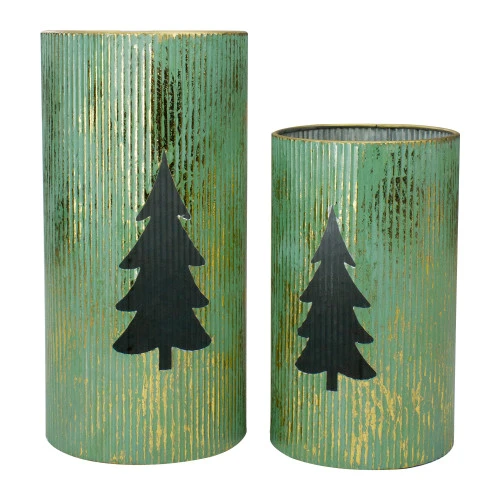 Northlight Rustic Christmas Tree Candle Lanterns - 12" - Green And Gold - Set Of 2 3 Northlight Rustic Christmas Tree Candle Lanterns - 12" - Green And Gold - Set Of 2