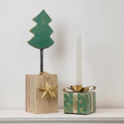 Northlight Metal Tree With Stars And Chunky Wooden Base Christmas Decoration - 16.75" - Green -Northlight Christmas northlight fh93186 style 36119.1647652766