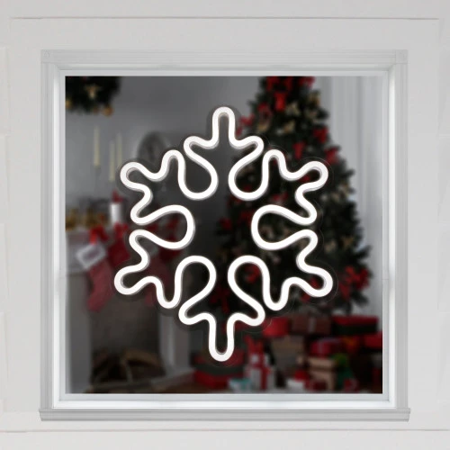 Northlight 15" White LED Lighted Neon Style Snowflake Christmas Window Silhouette 4 Northlight 15" White LED Lighted Neon Style Snowflake Christmas Window Silhouette - Image 2