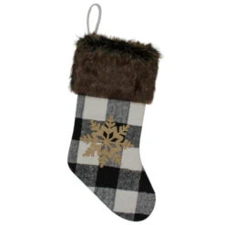 Northlight 18-Inch Black And White Buffalo Plaid Burlap Reindeer Christmas Stocking