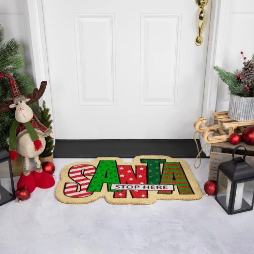 Northlight Red And Green "Santa Stop Here" Outdoor Christmas Doormat 18" X 30" 4 Northlight Red And Green "Santa Stop Here" Outdoor Christmas Doormat 18" X 30" - Image 2