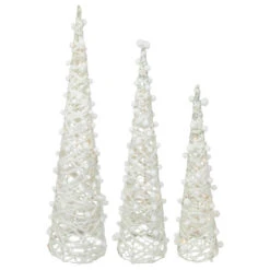 Northlight LED Lighted Glittered Cone Tree Christmas Decorations - 39.25" - White - Set Of 3