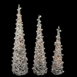 Northlight LED Lighted Glittered Cone Tree Christmas Decorations - 39.25" - White - Set Of 3 -Northlight Christmas northlight h36267 1 on20black 19188.1672391746