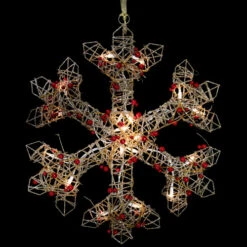 Northlight 19" Lighted Silver Glittered Berry Rattan Snowflake Christmas Window Decoration -Northlight Christmas northlight h85240 on20black 73795.1696522174
