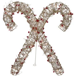 Northlight 25" Lighted Champagne Gold Glittered Rattan Double Candy Cane Christmas Outdoor Or Window Decoration