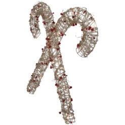 Northlight 25" Lighted Champagne Gold Glittered Rattan Double Candy Cane Christmas Outdoor Or Window Decoration -Northlight Christmas northlight h85241 3 41834.1674121144