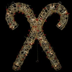 Northlight 25" Lighted Champagne Gold Glittered Rattan Double Candy Cane Christmas Outdoor Or Window Decoration -Northlight Christmas northlight h85241 onblack 33311.1674121162