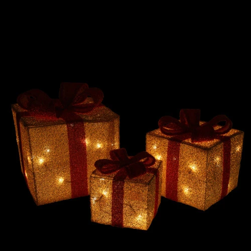 Northlight Set Of 3 Gold And Red Gift Boxes With Bows Lighted Christmas Outdoor Decorations 4 Northlight Set Of 3 Gold And Red Gift Boxes With Bows Lighted Christmas Outdoor Decorations - Image 2