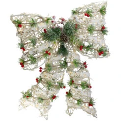 Northlight 20" White Rattan Berry And Pinecone Christmas Bow
