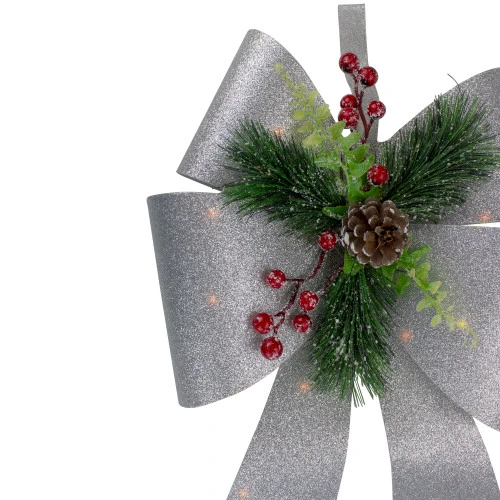 Northlight 19" LED Lighted Sliver Tinsel Bow Christmas Decoration 4 Northlight 19" LED Lighted Sliver Tinsel Bow Christmas Decoration - Image 2