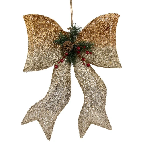 Northlight 23" LED Lighted Champagne Gold Ombre Mesh Bow Christmas Decoration 3 Northlight 23" LED Lighted Champagne Gold Ombre Mesh Bow Christmas Decoration