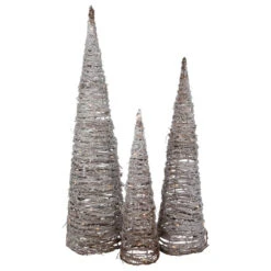 Northlight LED Lighted Snowy Rattan Christmas Cone Tree Decorations - 3.25' - Set Of 3 -Northlight Christmas northlight h93966 1 23122.1667549905