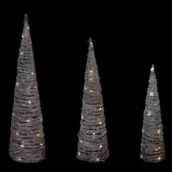 Northlight LED Lighted Snowy Rattan Christmas Cone Tree Decorations - 3.25' - Set Of 3 -Northlight Christmas northlight h93966 on20black 95098.1667549905