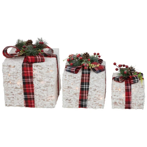 Northlight Lighted Textured And Plaid Gift Boxes Outdoor Decorations - Warm White - Set Of 3 8 Northlight Lighted Textured And Plaid Gift Boxes Outdoor Decorations - Warm White - Set Of 3 - Image 6