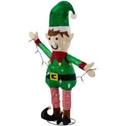Northlight 34.25" LED Lighted Elf Holding Christmas Lights Outdoor Yard Decoration -Northlight Christmas northlight h94623 02 25745.1692976926